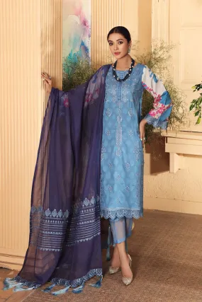 3 Pc Unstitched Embroidered Lawn With Chiffon Dupatta CN 21