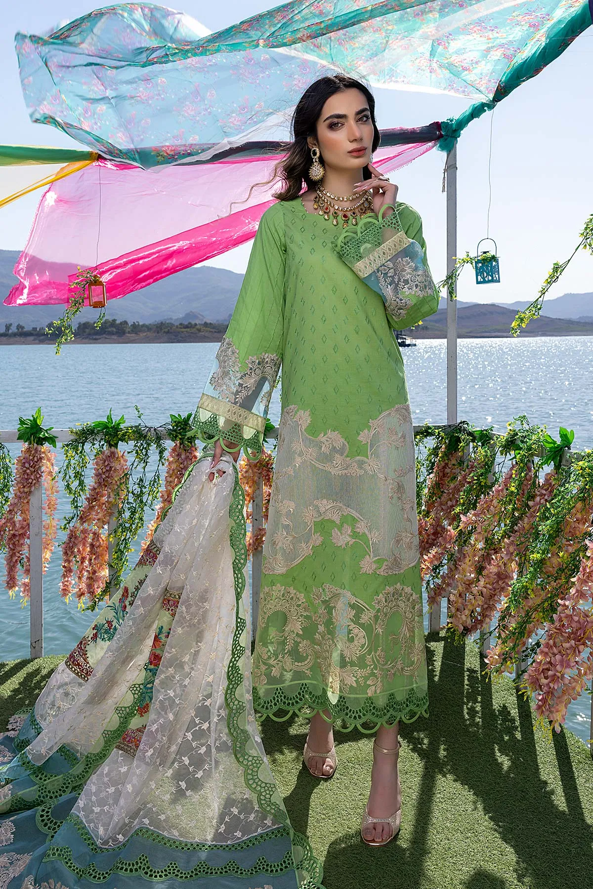 3 Pc Unstitched Embroidered Lawn With Embellished Dupatta CFL 04