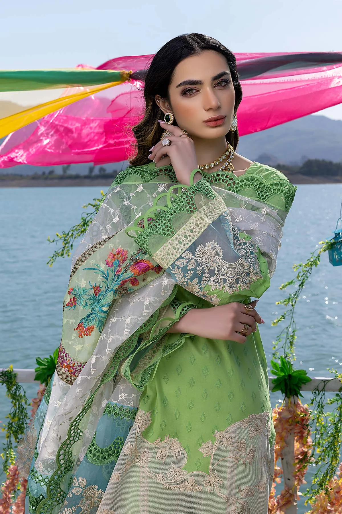 3 Pc Unstitched Embroidered Lawn With Embellished Dupatta CFL 04