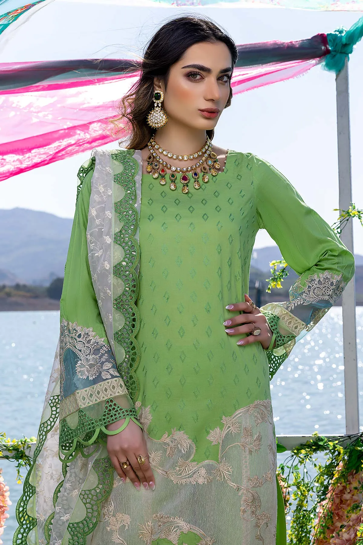 3 Pc Unstitched Embroidered Lawn With Embellished Dupatta CFL 04