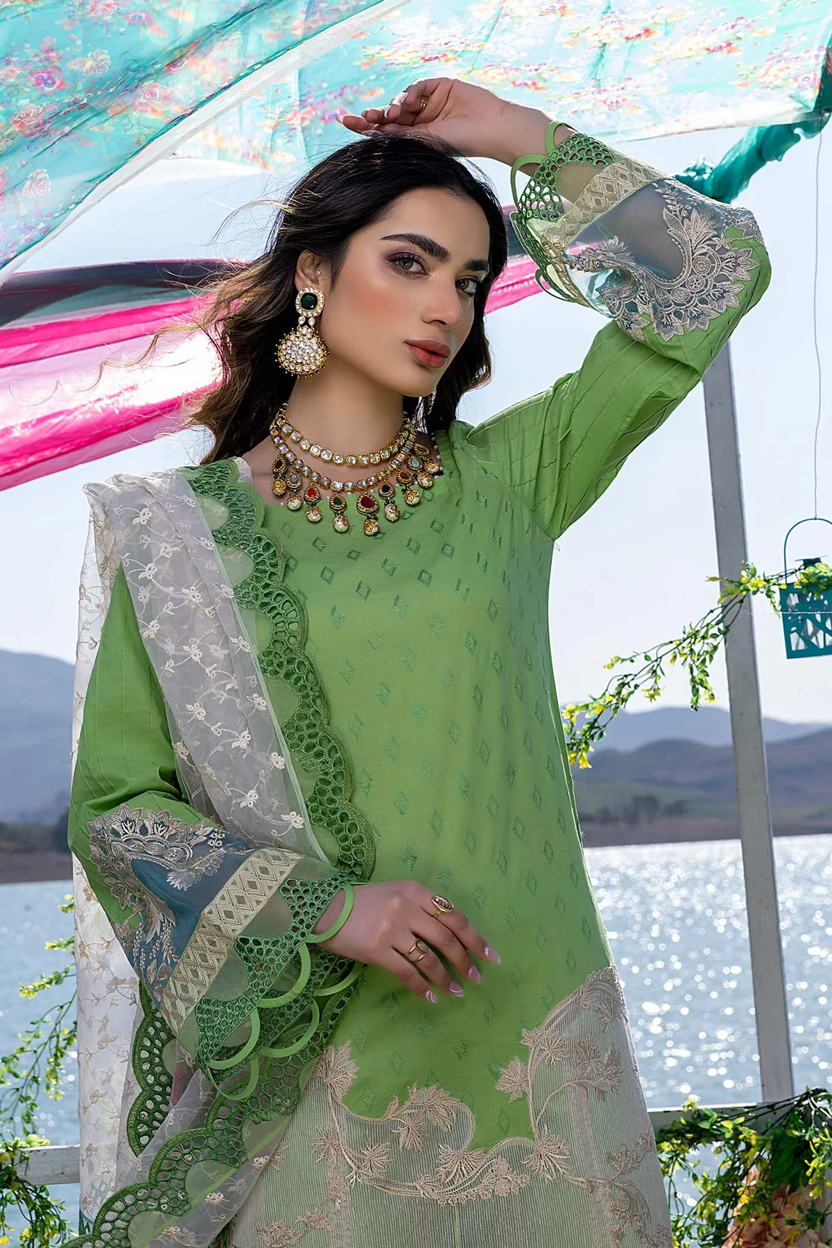 3 Pc Unstitched Embroidered Lawn With Embellished Dupatta CFL 04