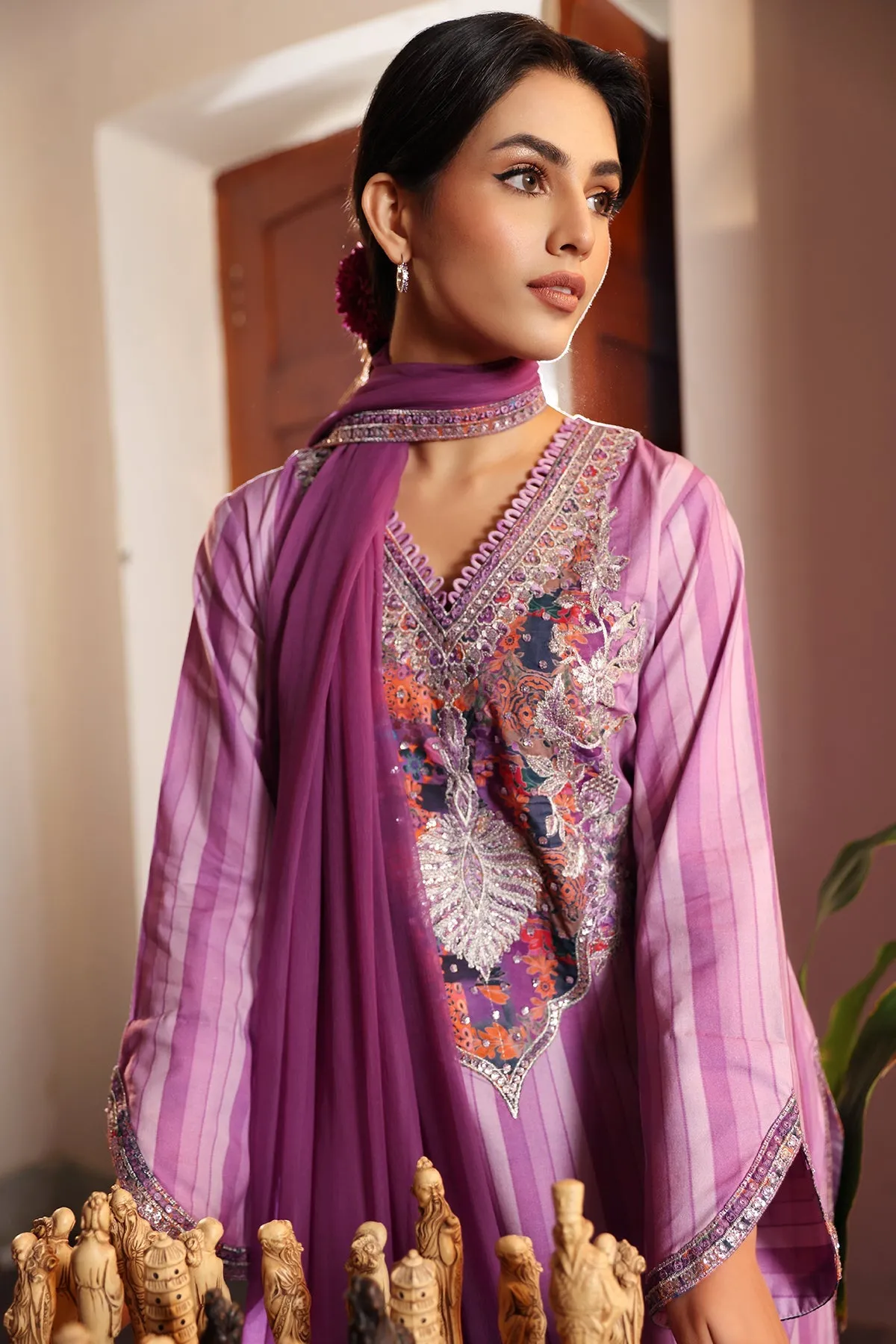 3 Piece Unstitched Embroidered Lawn Shirt with Chiffon Dupatta and Trouser CS4-02