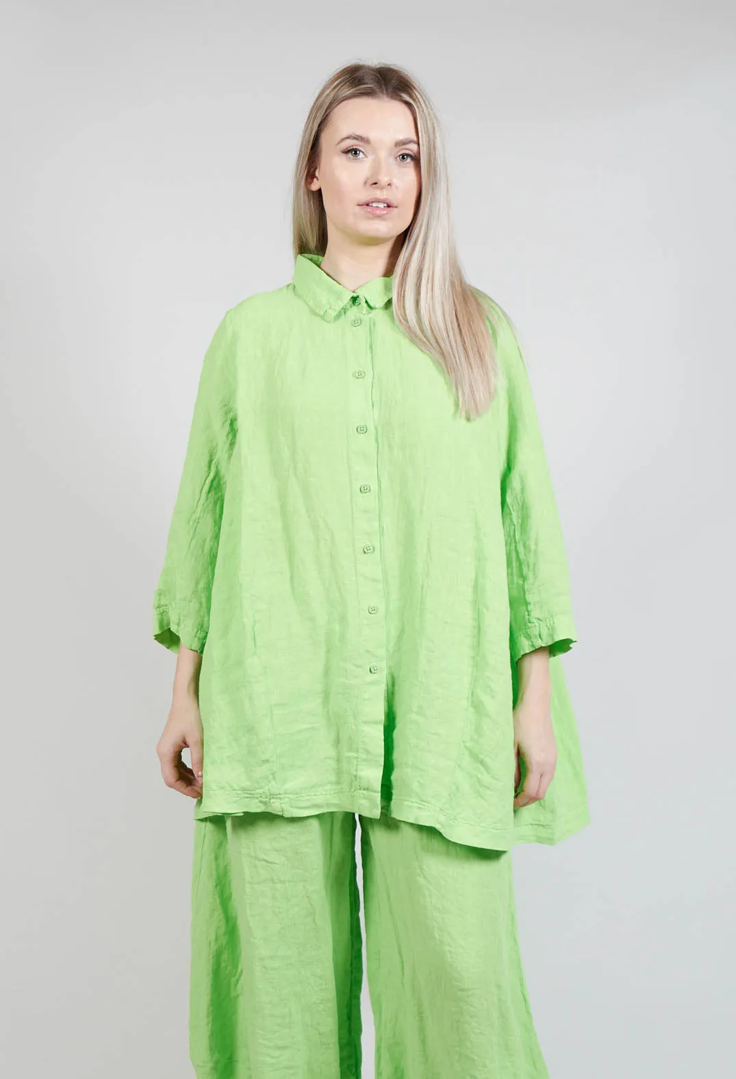 Cropped Sleeve Linen Shirt - Lime