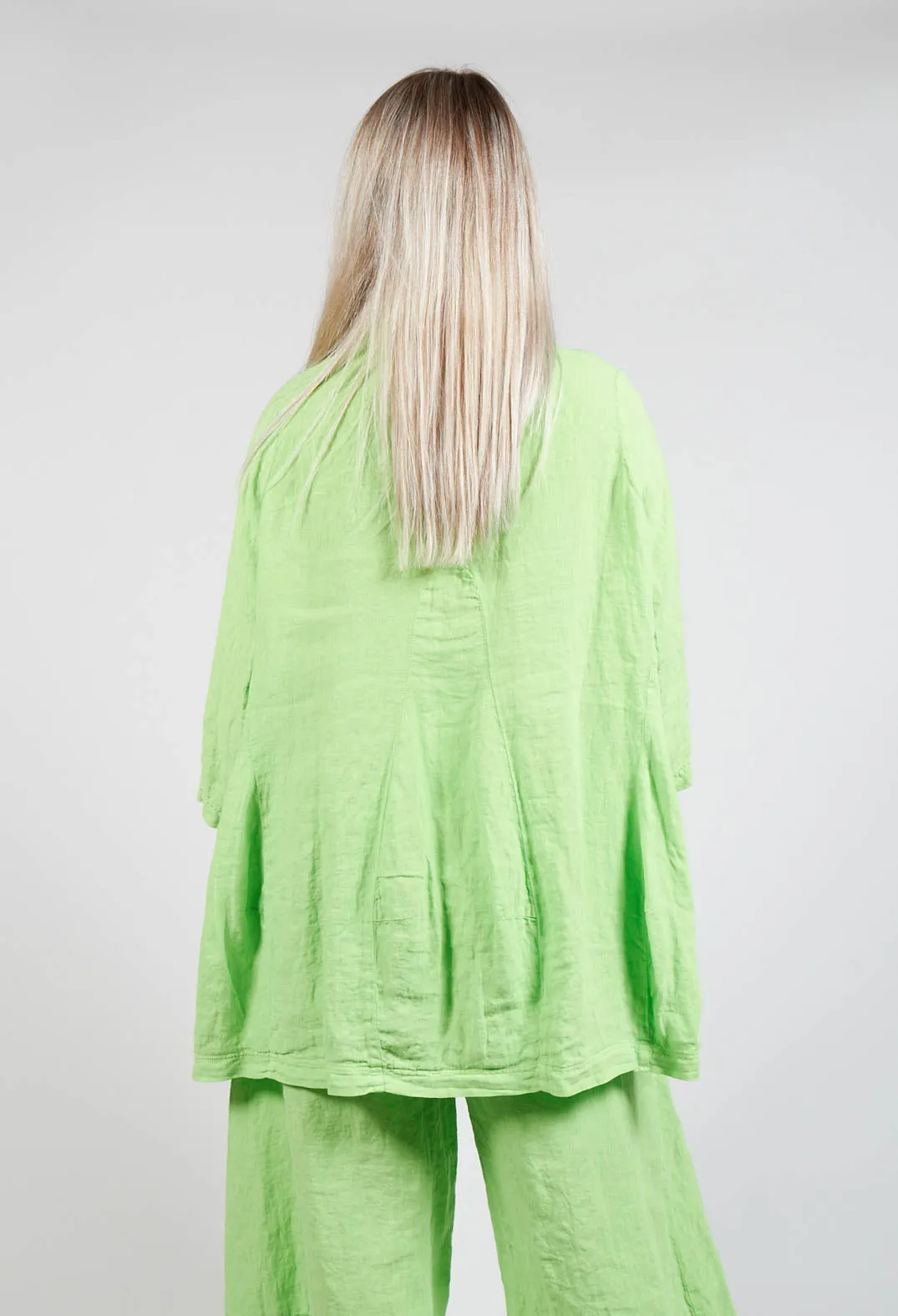 Cropped Sleeve Linen Shirt - Lime