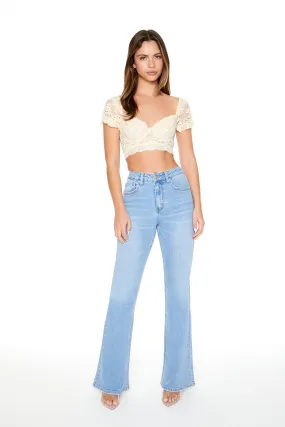 Angel Wing Embroidered Flared Jeans