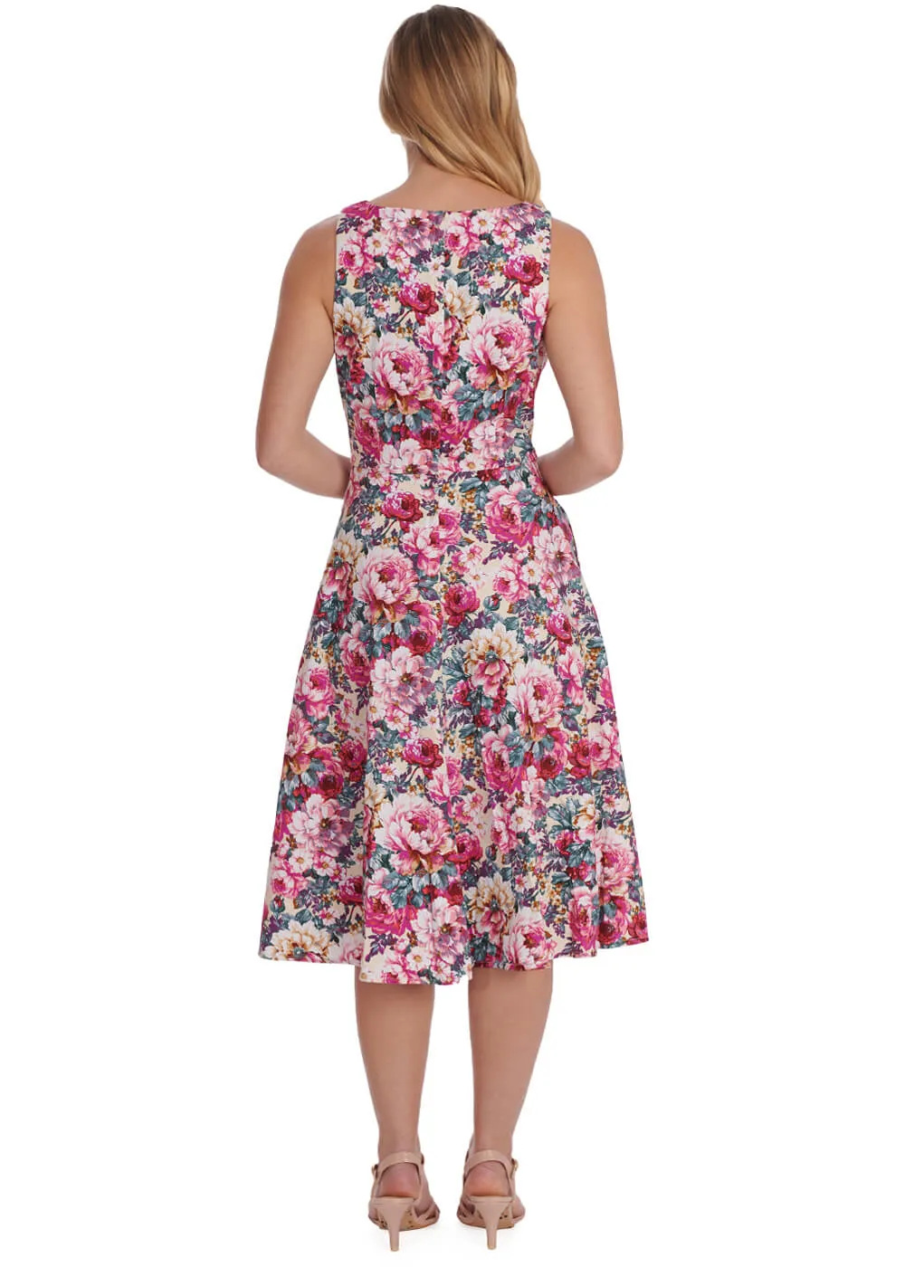 Ivory 50's Swing Dress with Bloom Pattern by Banned