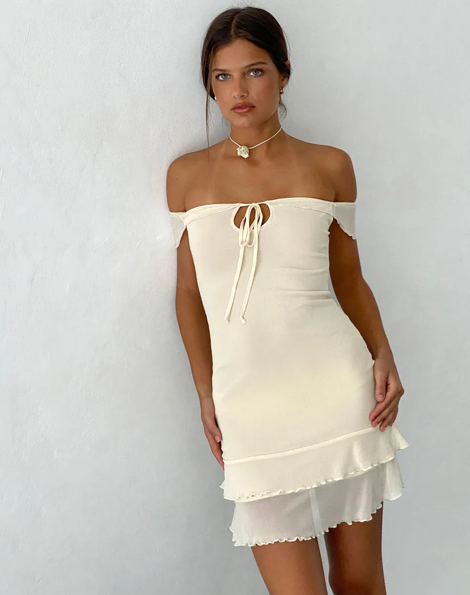 Bardot Mini Dress in Ivory Mesh