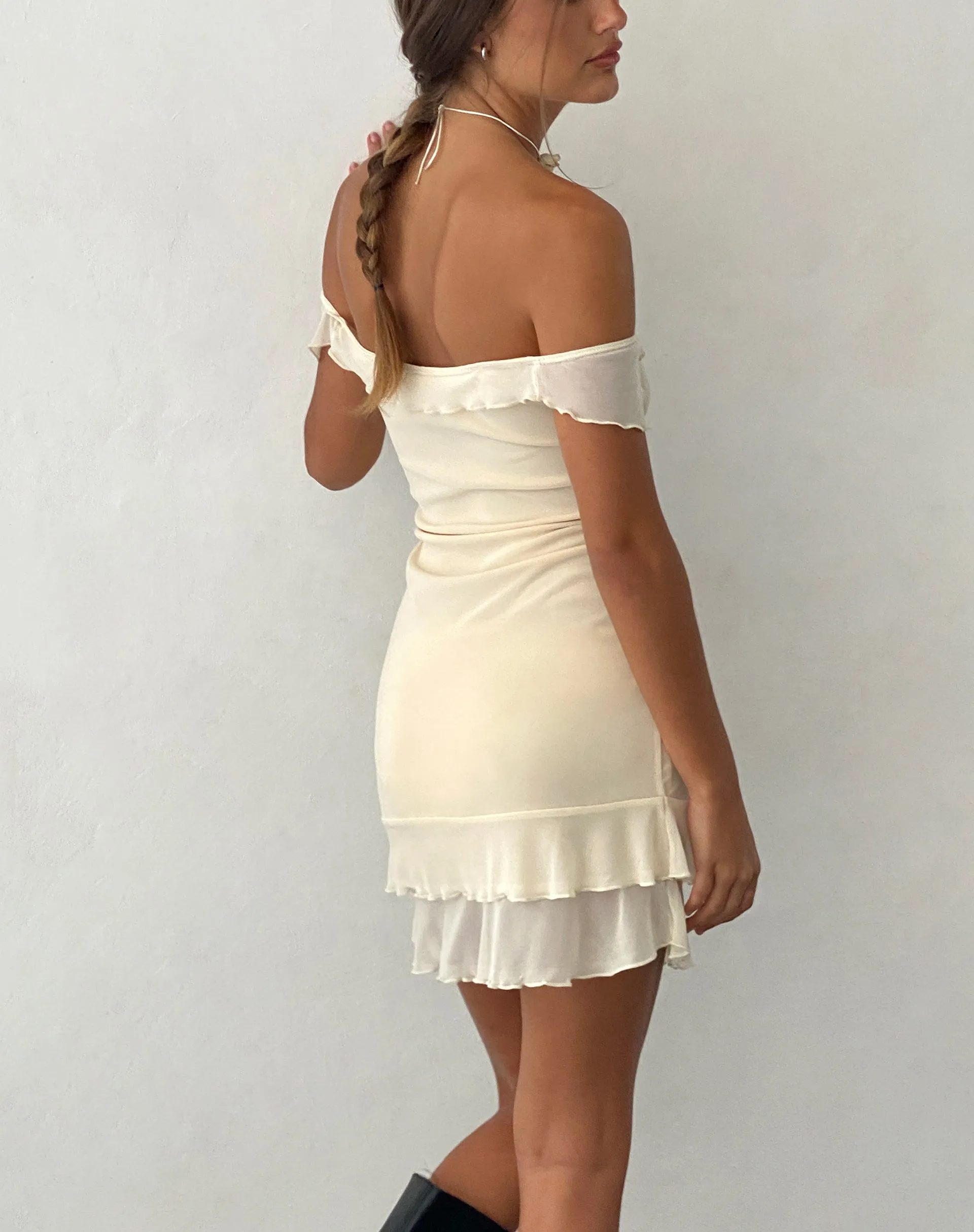 Bardot Mini Dress in Ivory Mesh