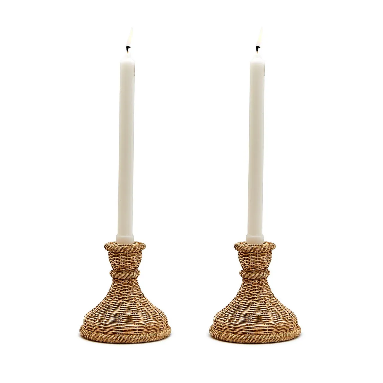 Set of 2 Basket Weave Patterned Candle Holders