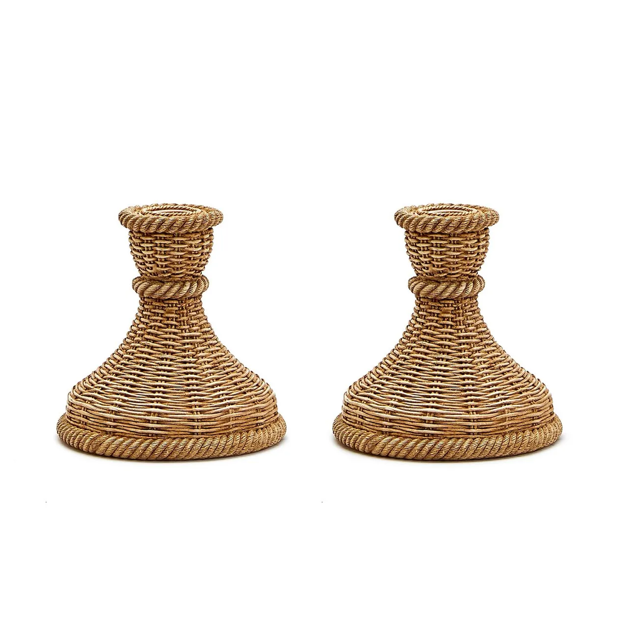 Set of 2 Basket Weave Patterned Candle Holders