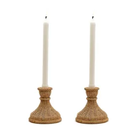 Set of 2 Basket Weave Patterned Candle Holders