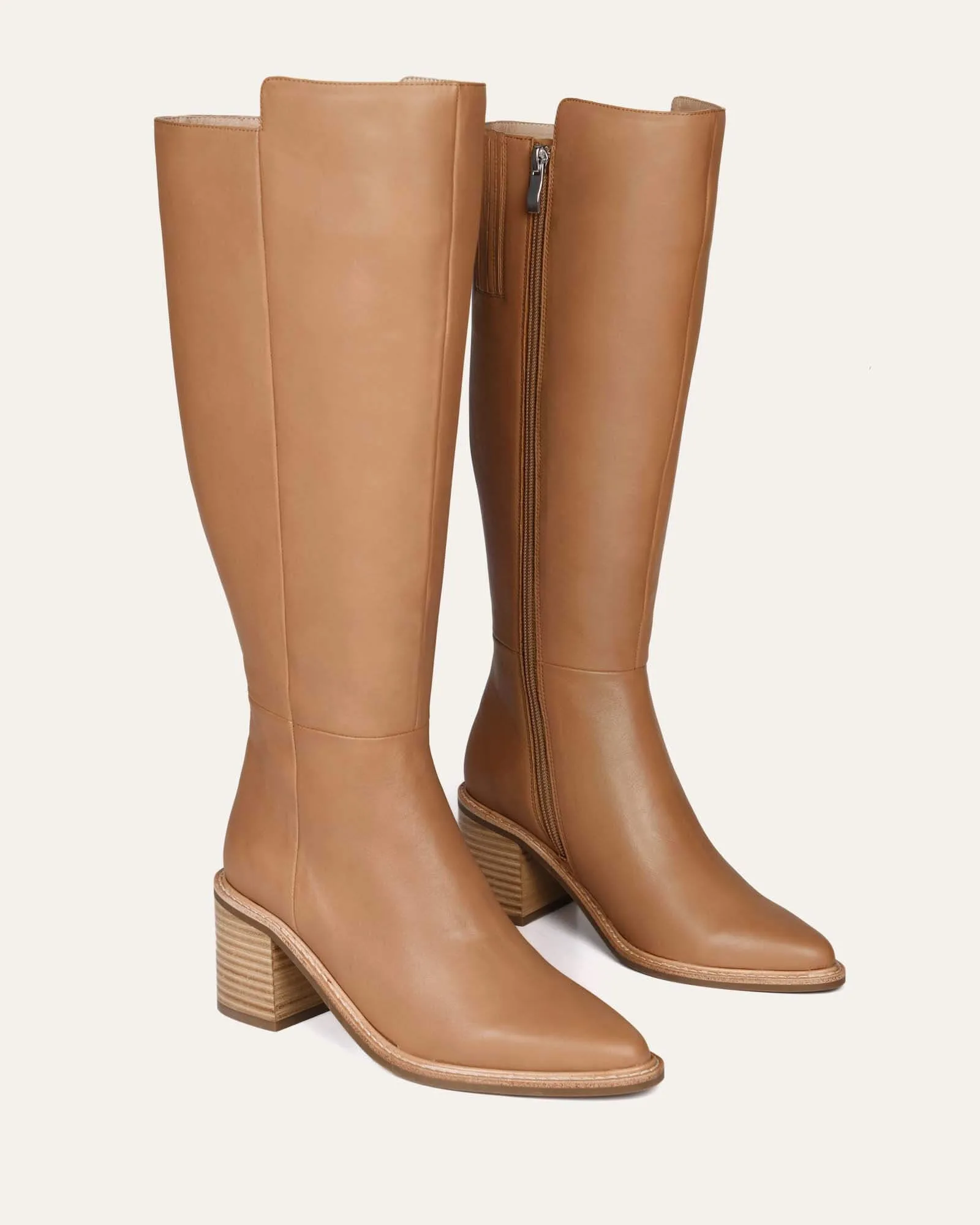 Beige Leather Anissa Knee Boots