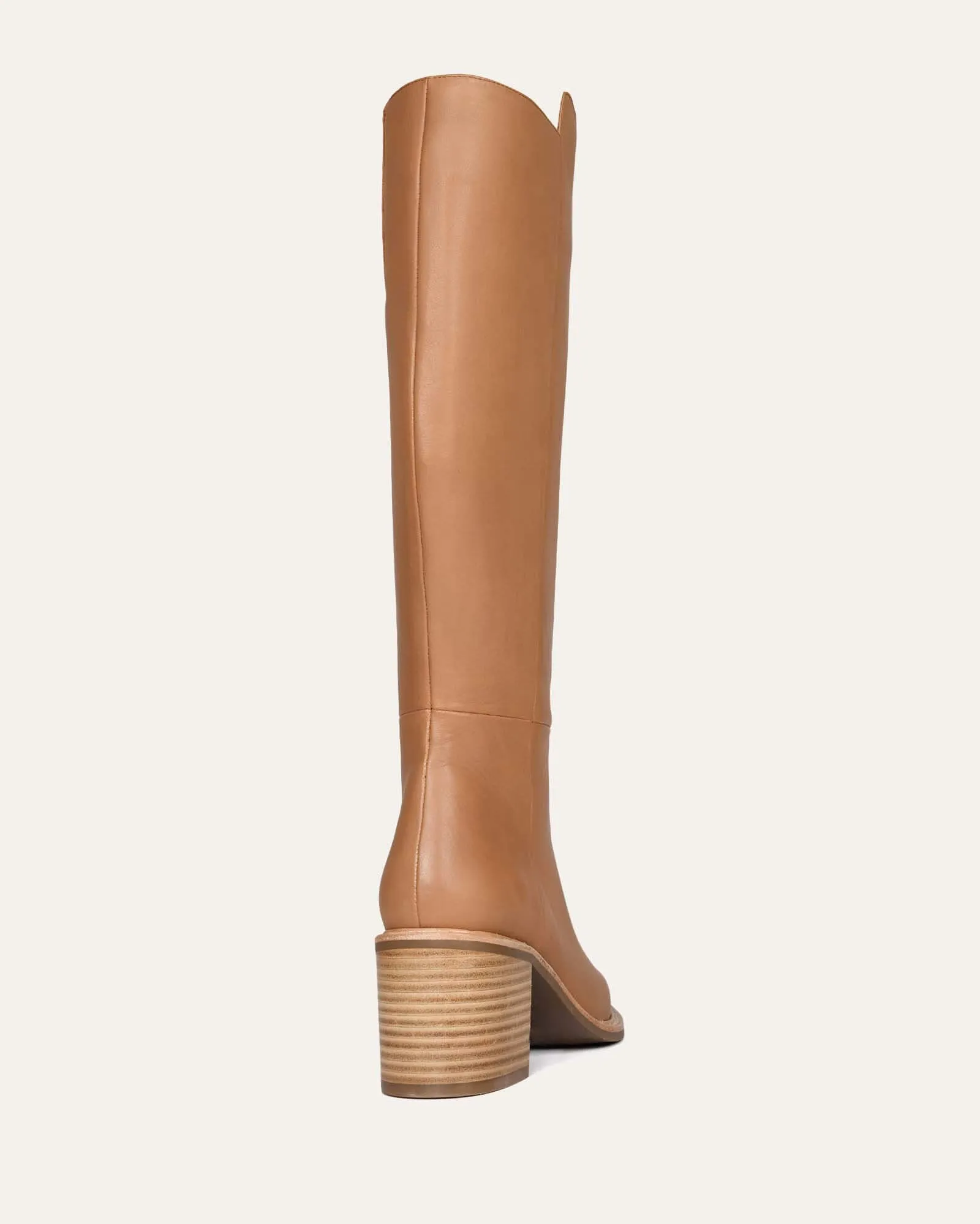 Beige Leather Anissa Knee Boots