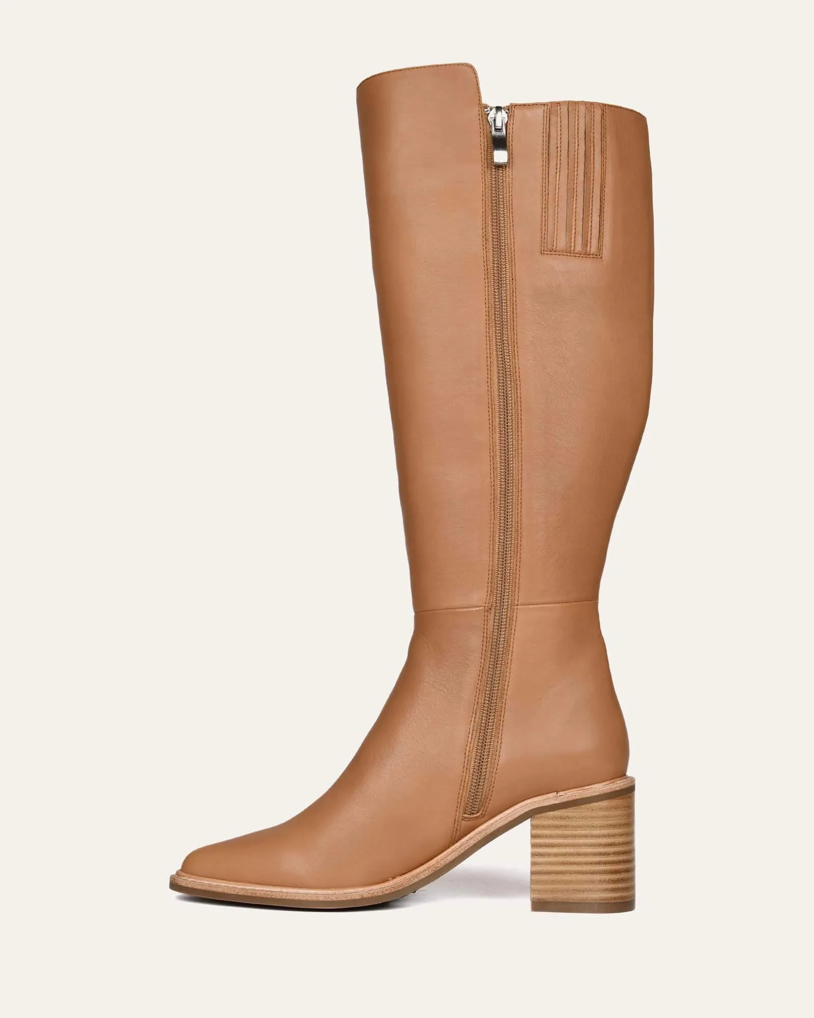 Beige Leather Anissa Knee Boots