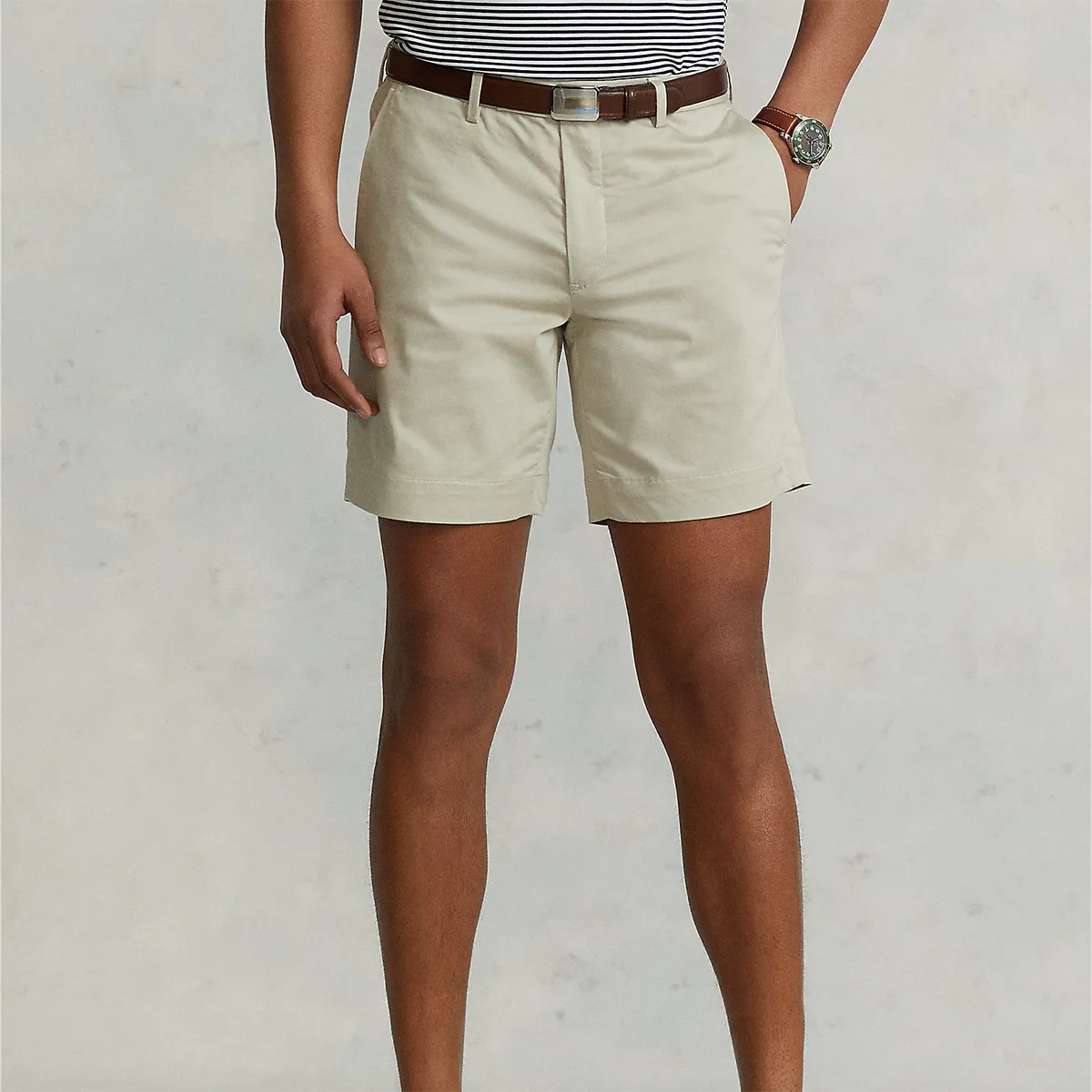 Beige Stretch Straight Fit Shorts by Polo Ralph Lauren