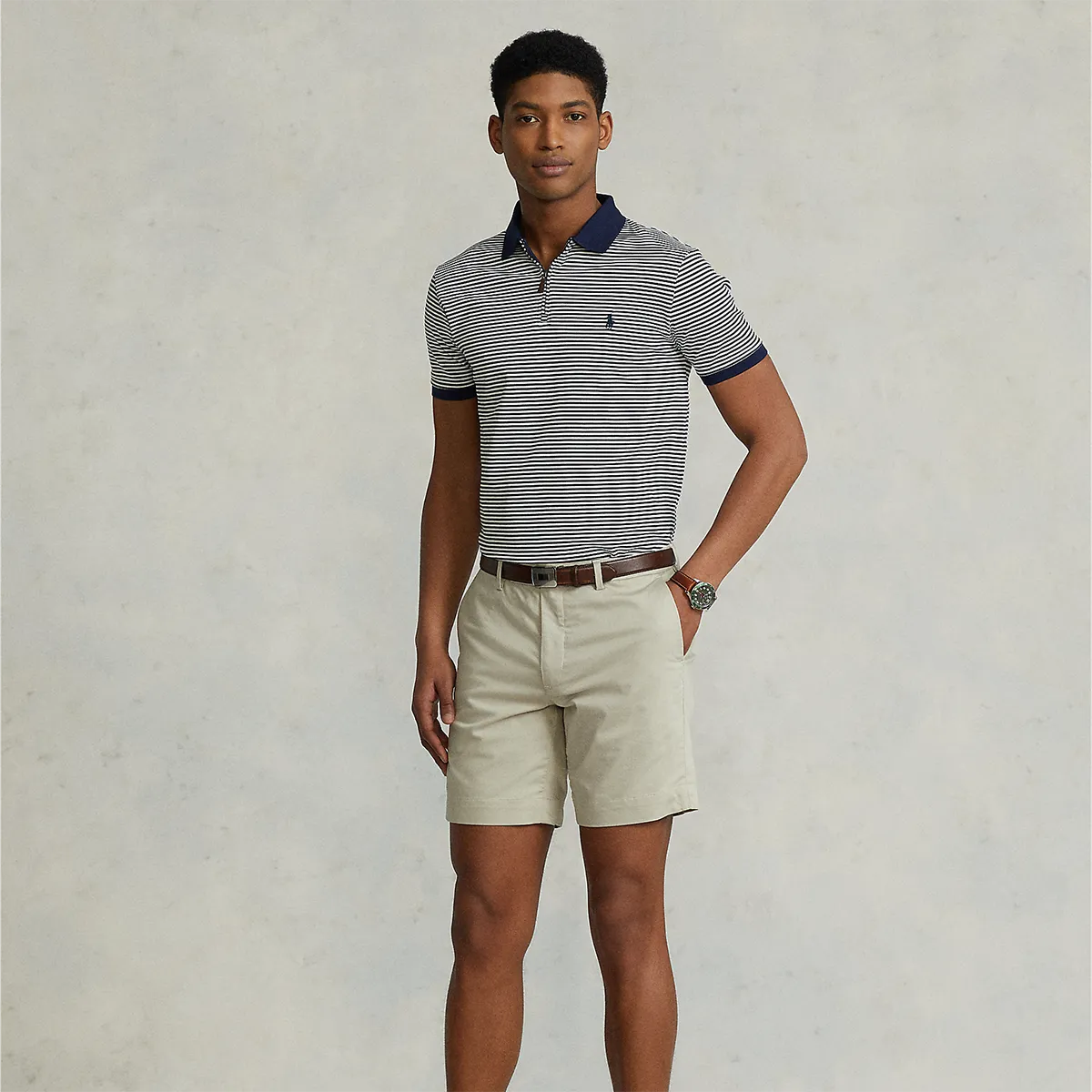 Beige Stretch Straight Fit Shorts by Polo Ralph Lauren