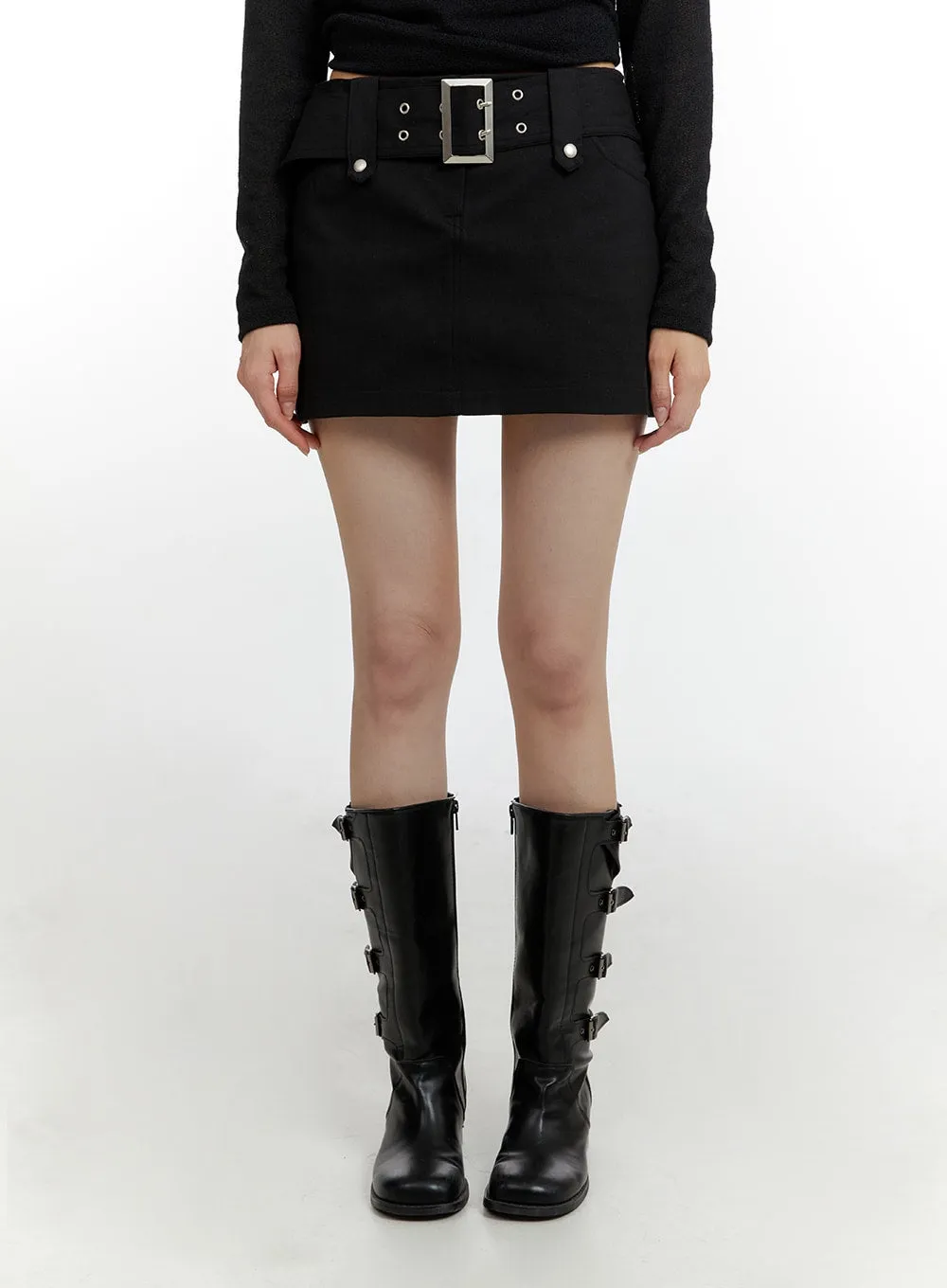 CM429 Belted Eyelet Mini Skirt