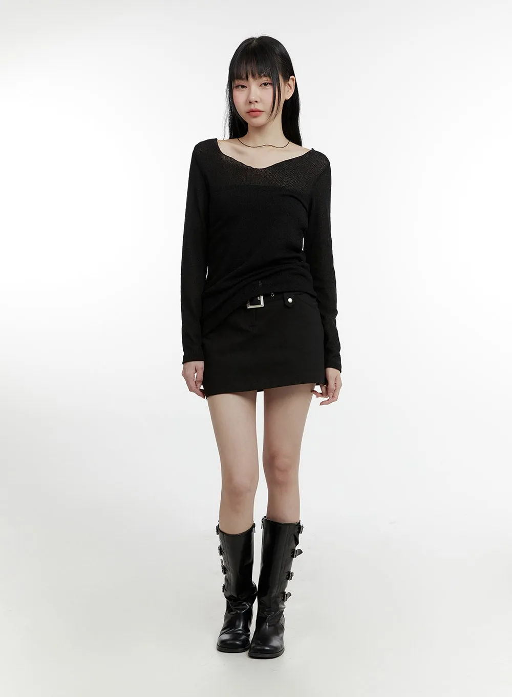 CM429 Belted Eyelet Mini Skirt