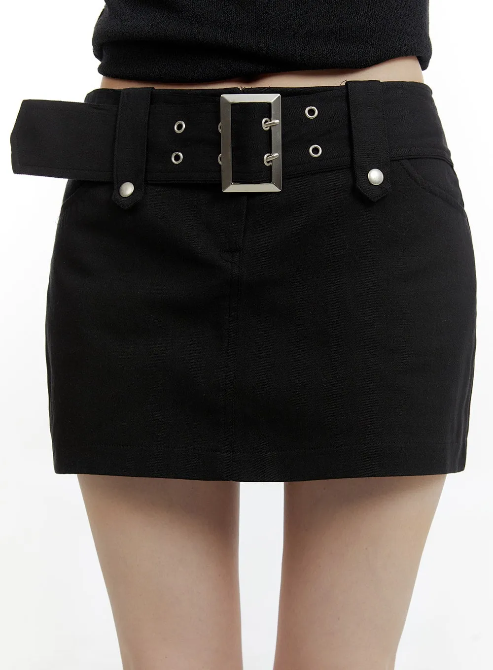 CM429 Belted Eyelet Mini Skirt