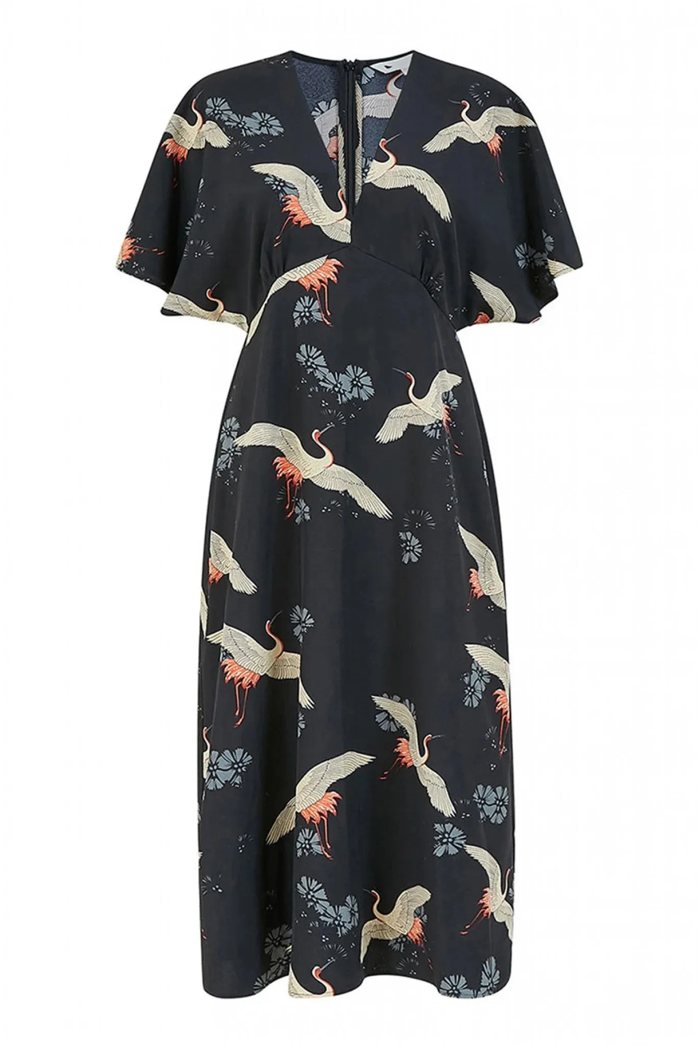 Yumi Black Crane Print Dress