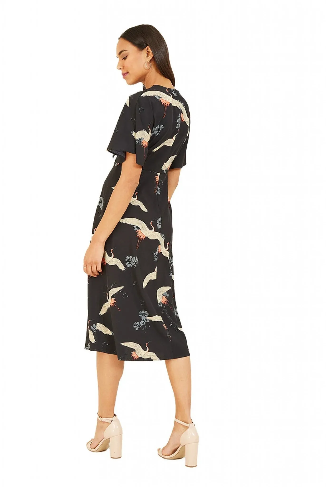 Yumi Black Crane Print Dress