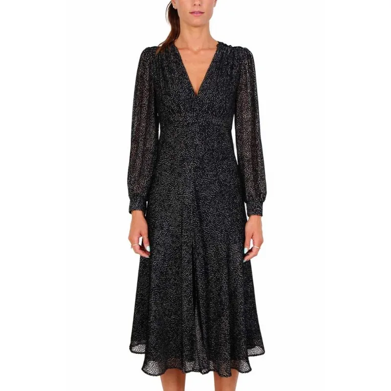 Black Silk Blend Devoré Midi Dress