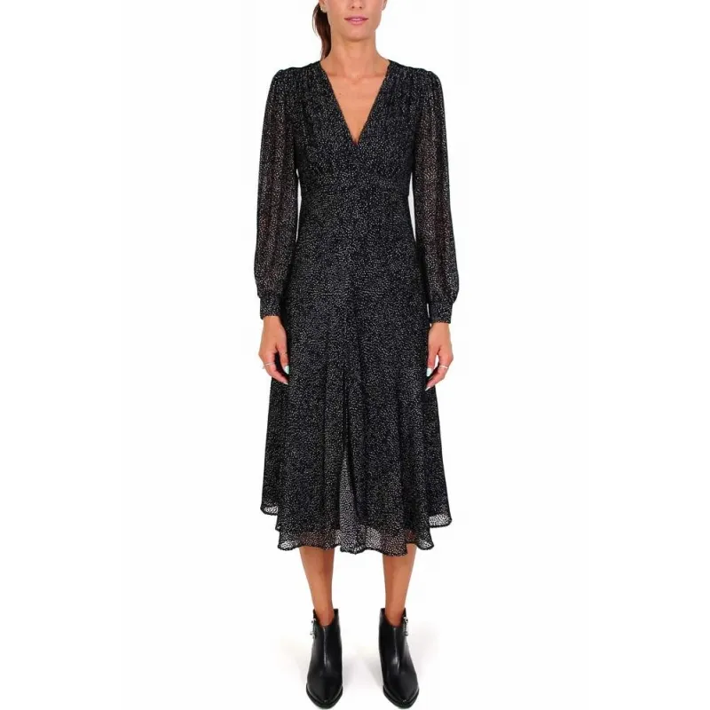 Black Silk Blend Devoré Midi Dress