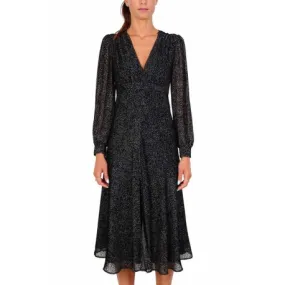 Black Silk Blend Devoré Midi Dress