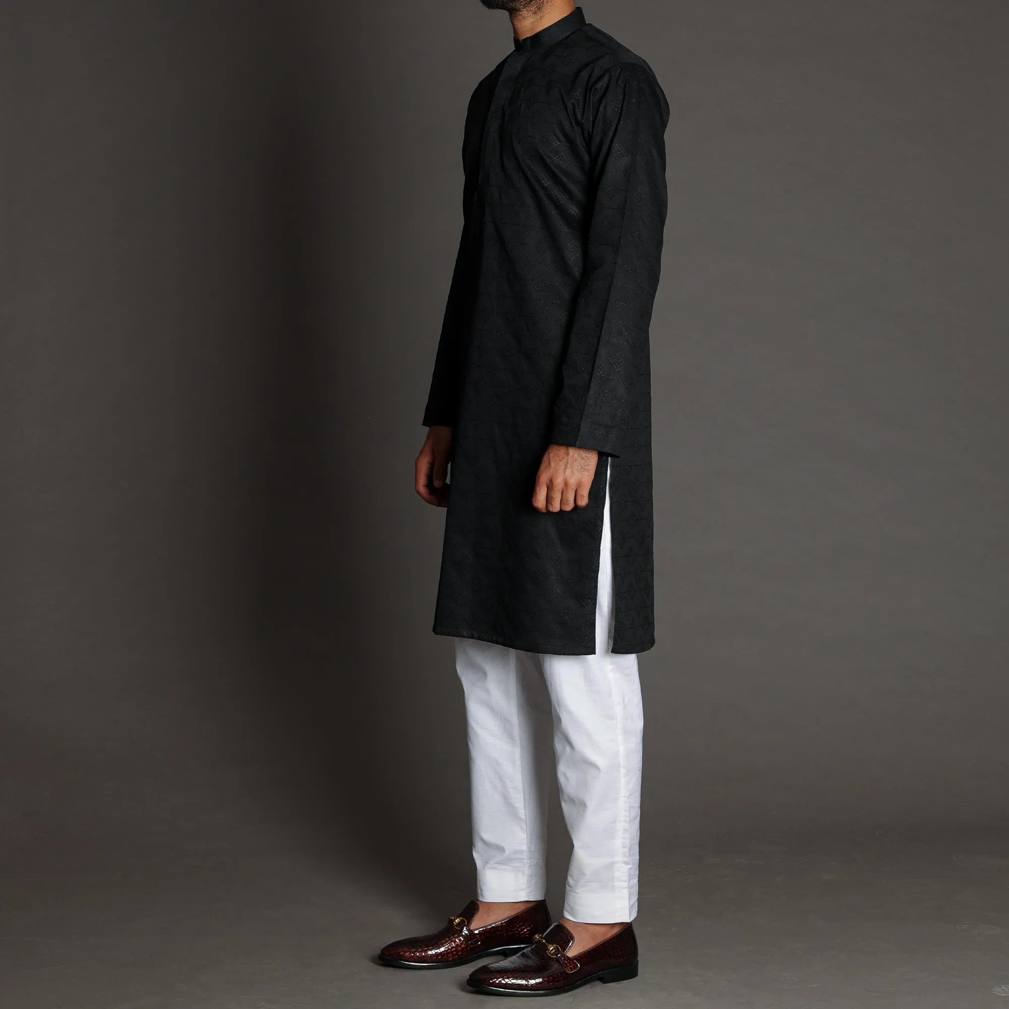 Black Royal Embroidered Kurta