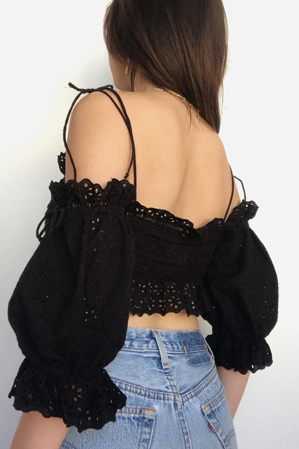 Black Anabelle Eyelet Crop Top