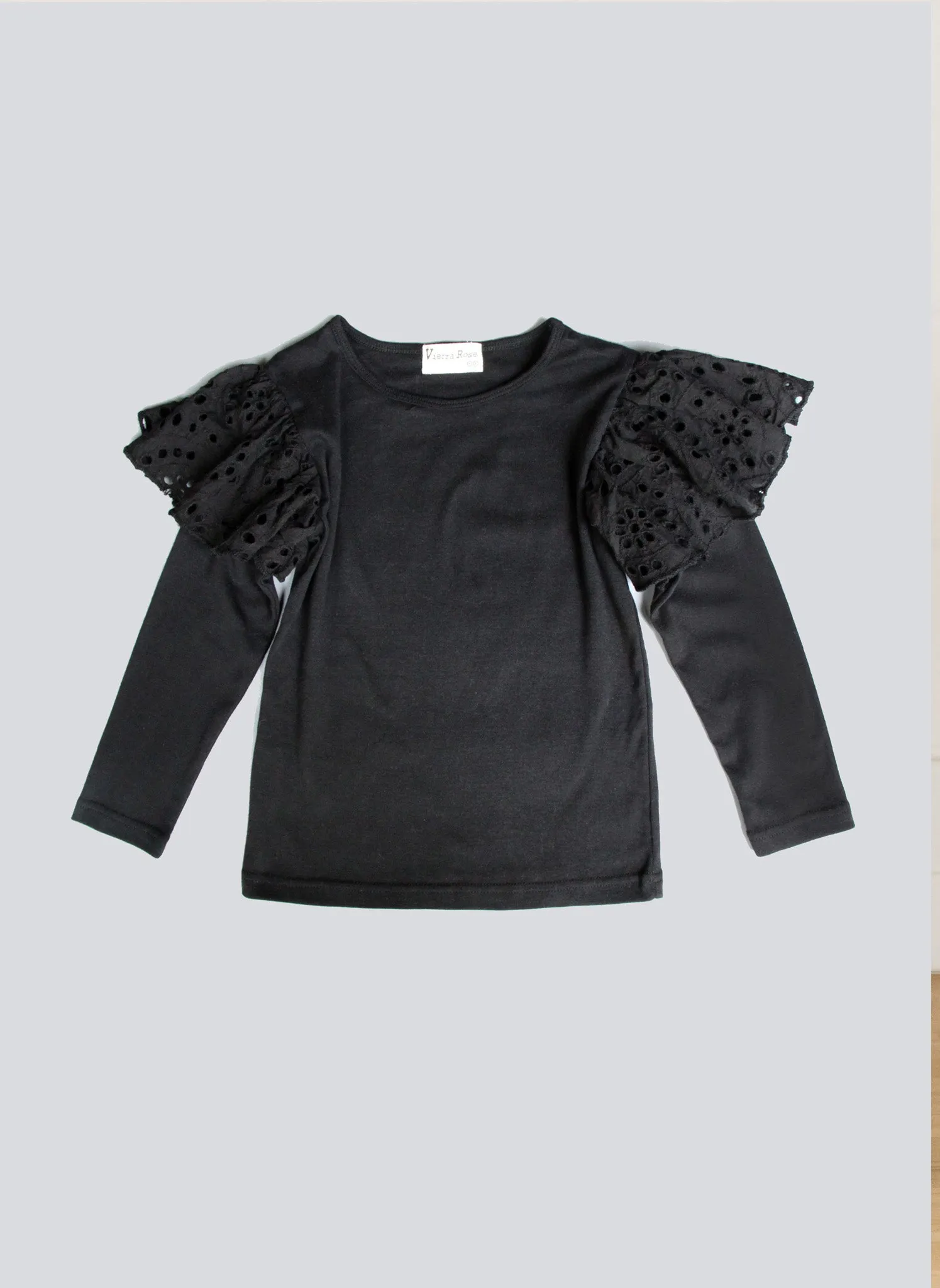 Womens Vierra Rose Hazel Eyelet Ruffle Knit Top in Black