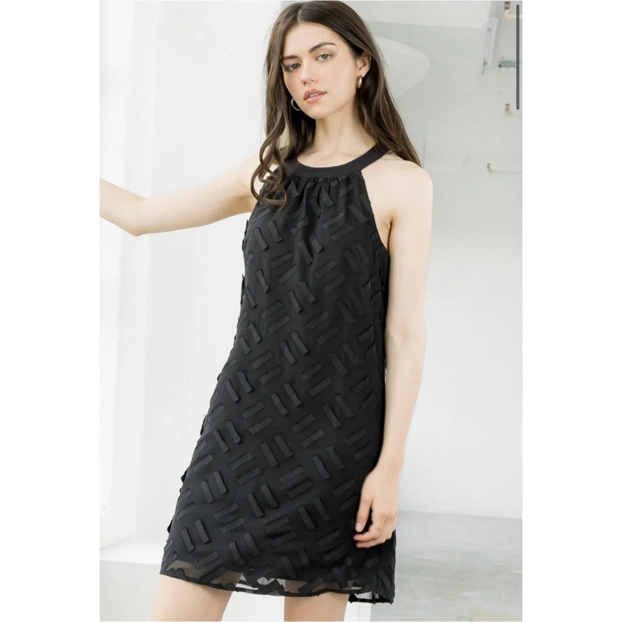 Black Halter Dress with Patterns on Sale