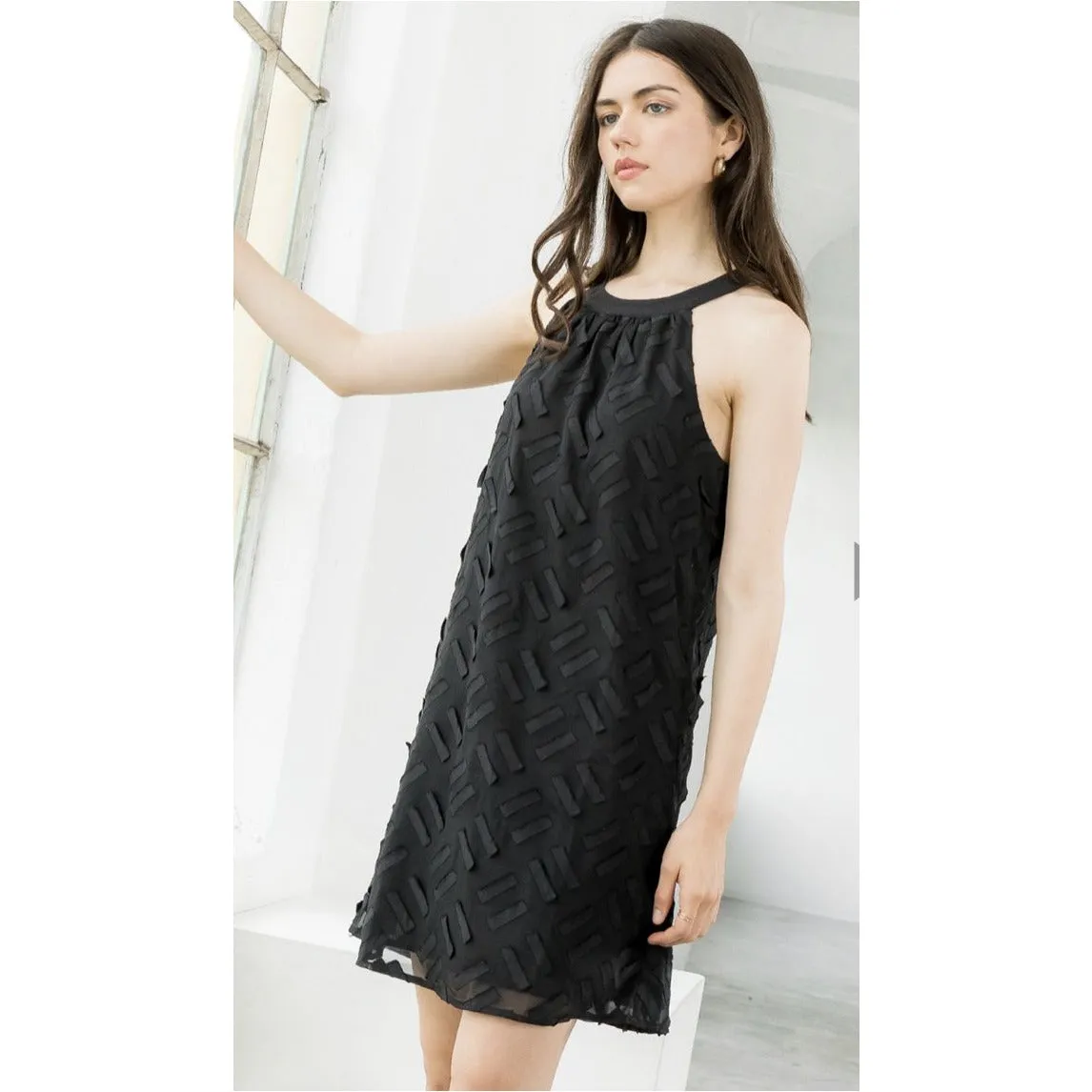 Black Halter Dress with Patterns on Sale