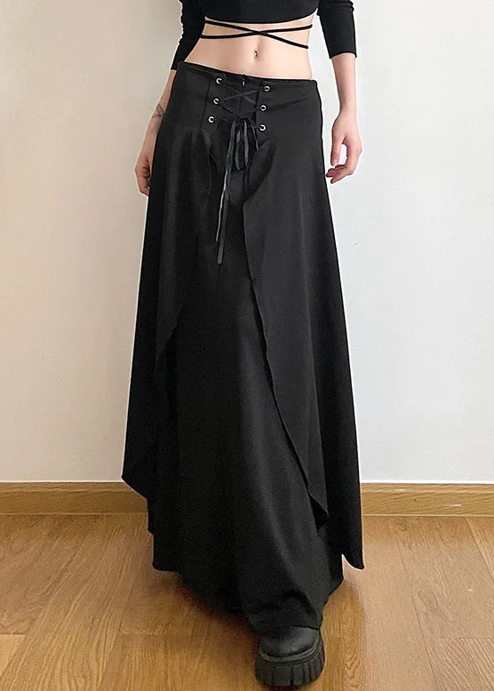 Black Lace Up High Waist Cotton Skirt