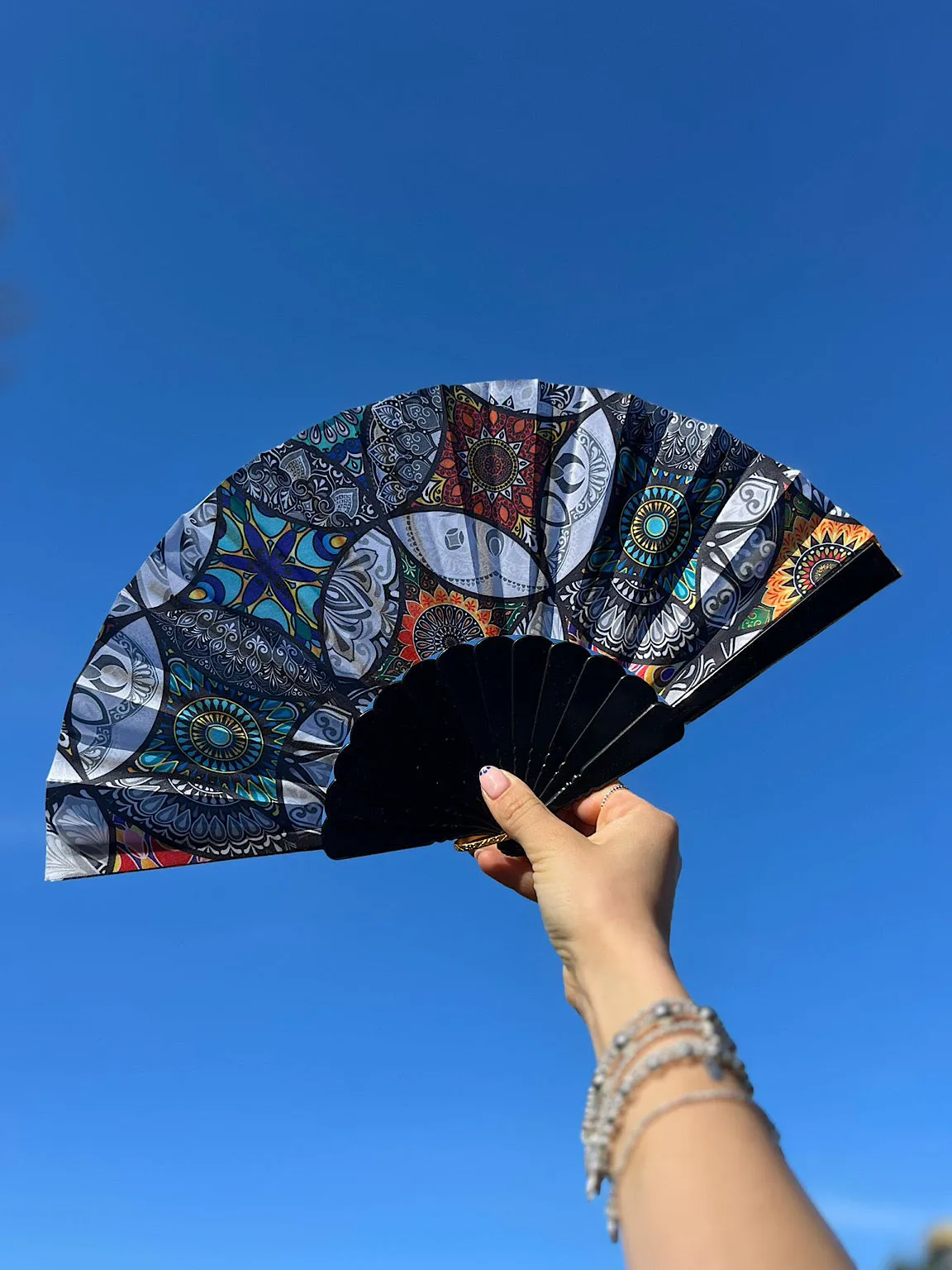 Black Vibrant Multi Pattern Fan