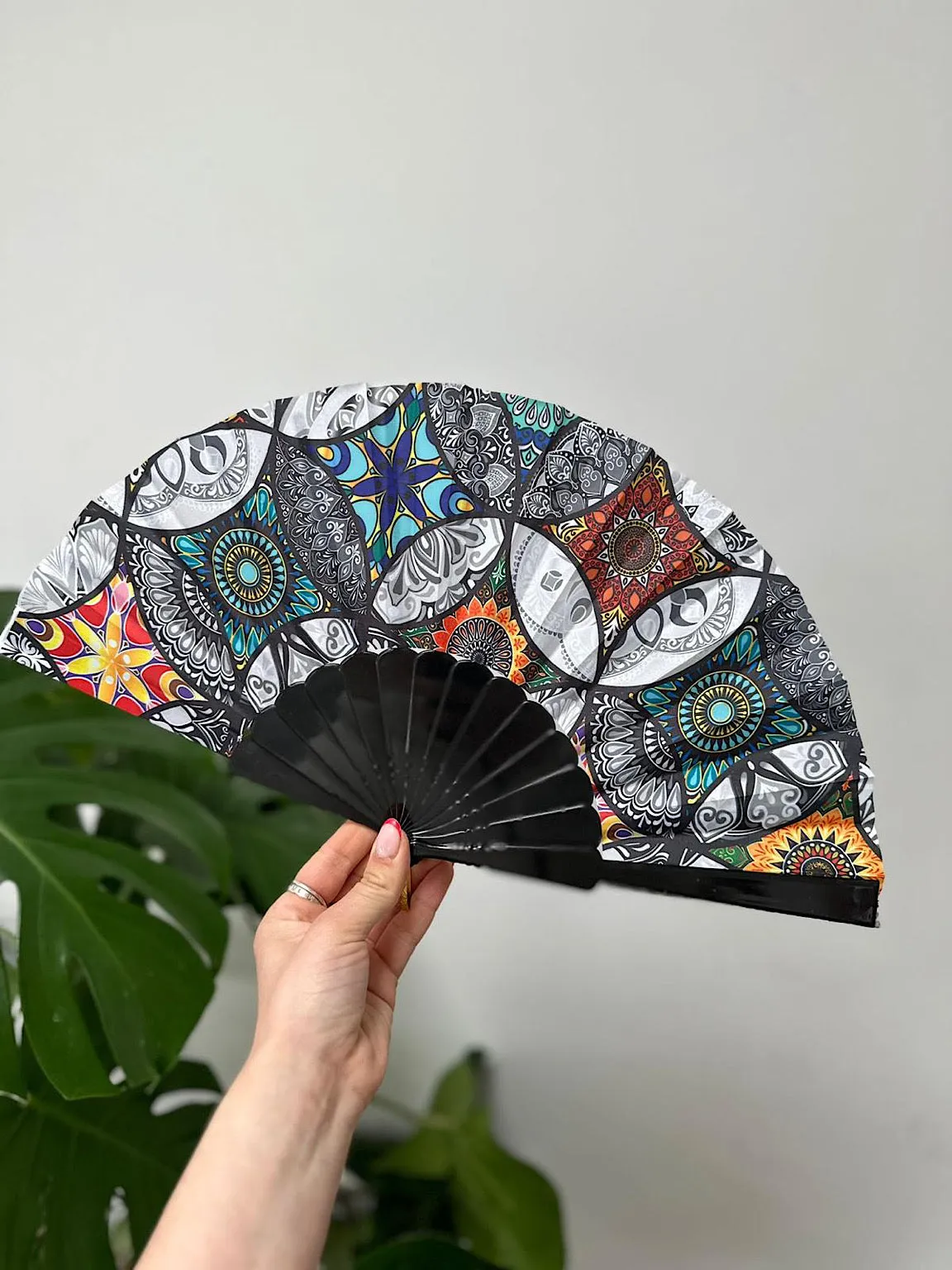 Black Vibrant Multi Pattern Fan