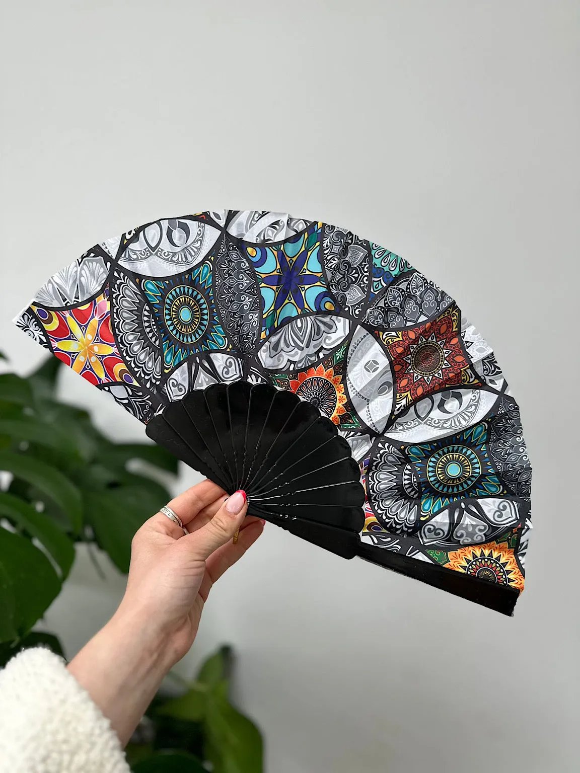 Black Vibrant Multi Pattern Fan