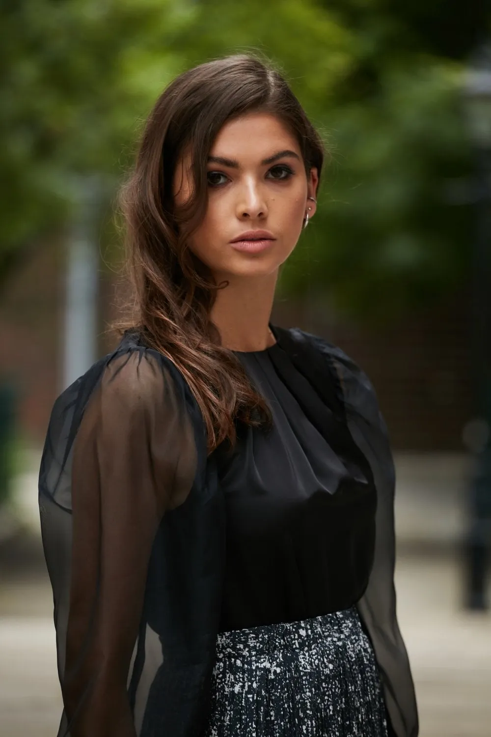 Double Second Black Organza Puff Sleeve Satin Top