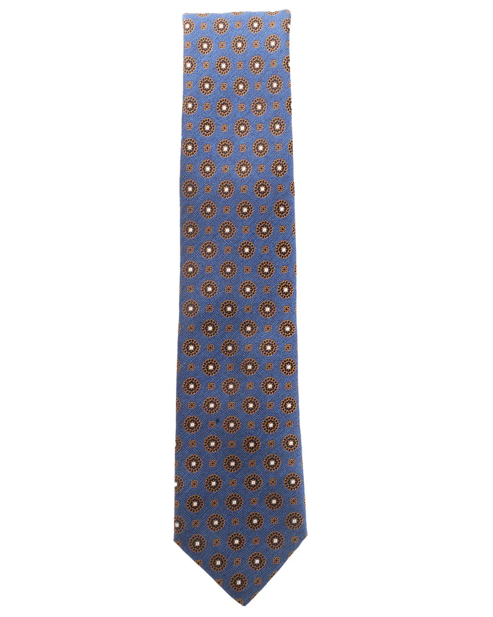 Geometric Medallion Silk Tie in Blue and Brown