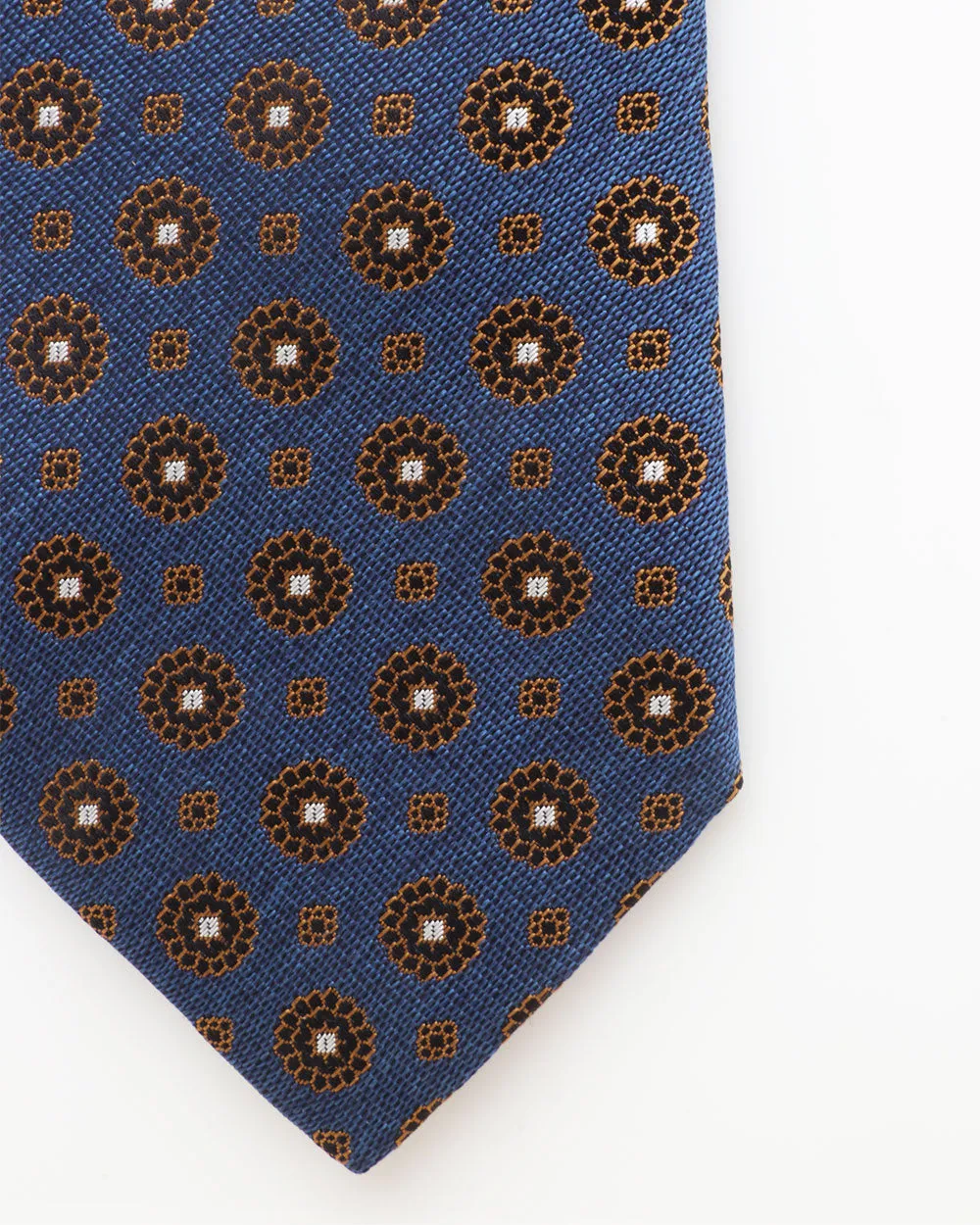 Geometric Medallion Silk Tie in Blue and Brown