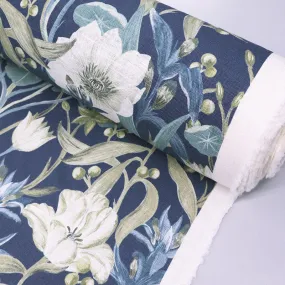 Blue Water Flowers Furnishing Cotton