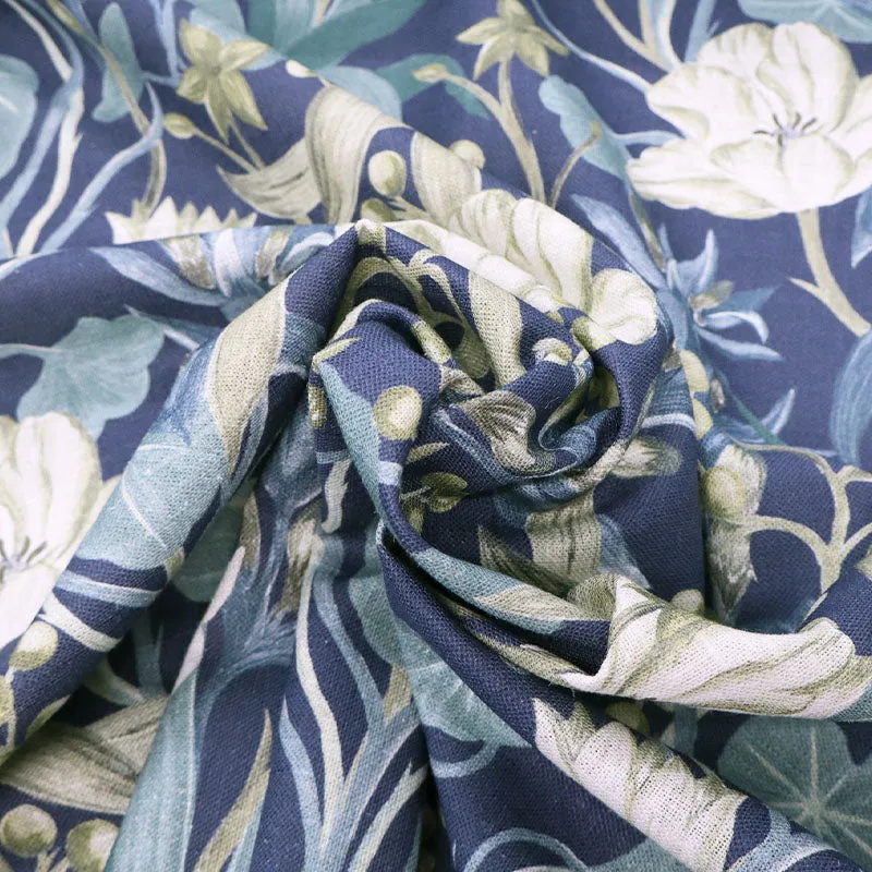 Blue Water Flowers Furnishing Cotton