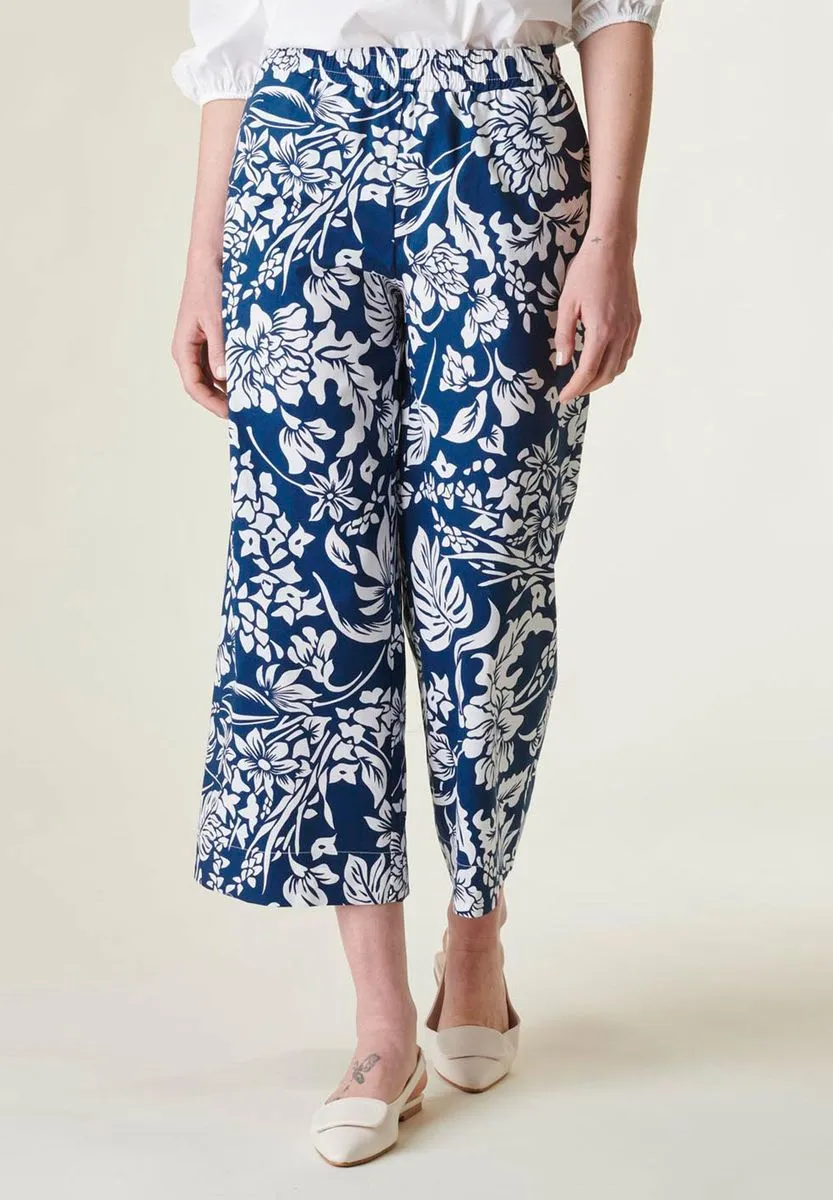 Blue White Floral Cropped Pants