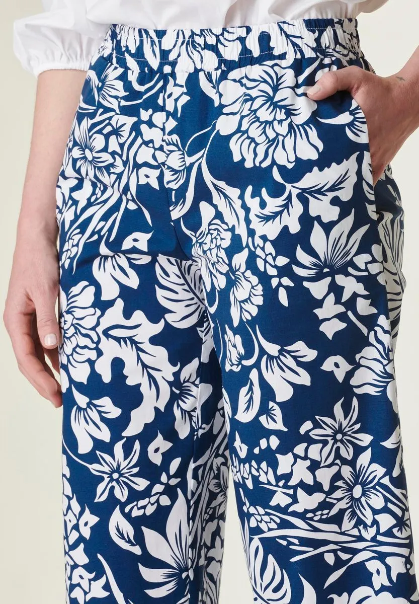 Blue White Floral Cropped Pants