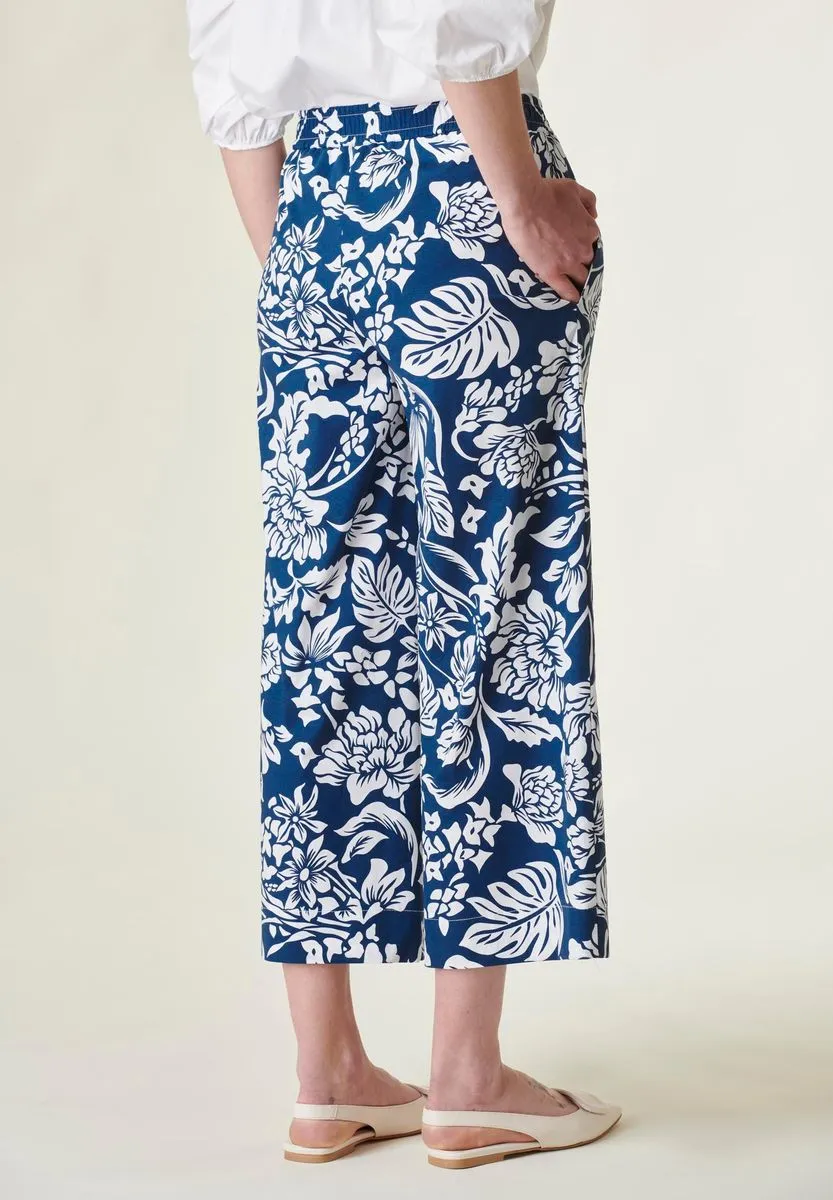 Blue White Floral Cropped Pants