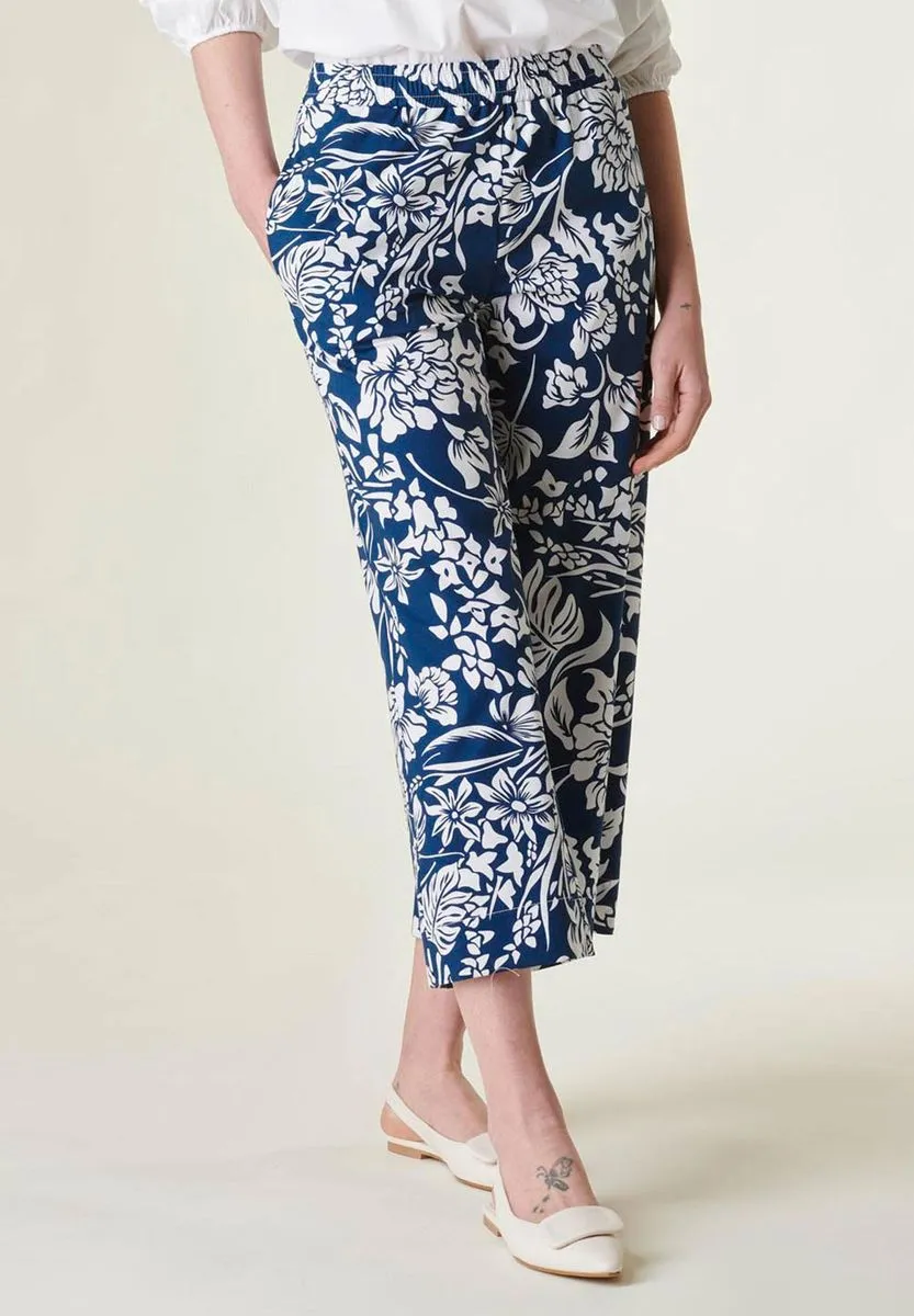 Blue White Floral Cropped Pants