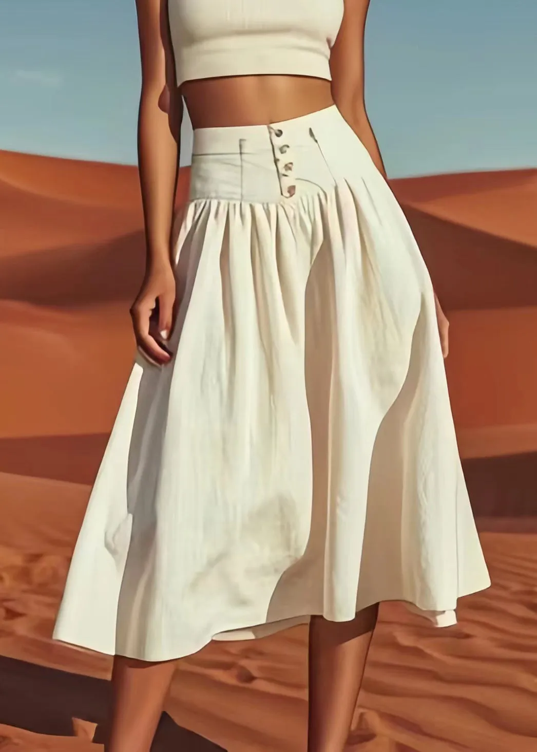 Bohemian Beige High Waist Button Skirts – Summer Styles