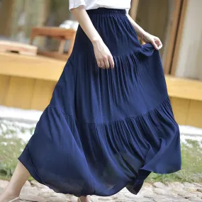 Bohemian Women's High Waist Stretchy Solid Long Cotton Skirts - Boho Maxi Style