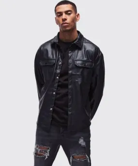 boohoo Mens Oversized Pu Long Sleeve Overshirt