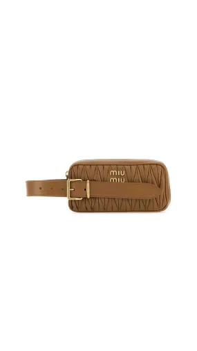 Brown Matelassé Nappa Leather Clutch with Wristband